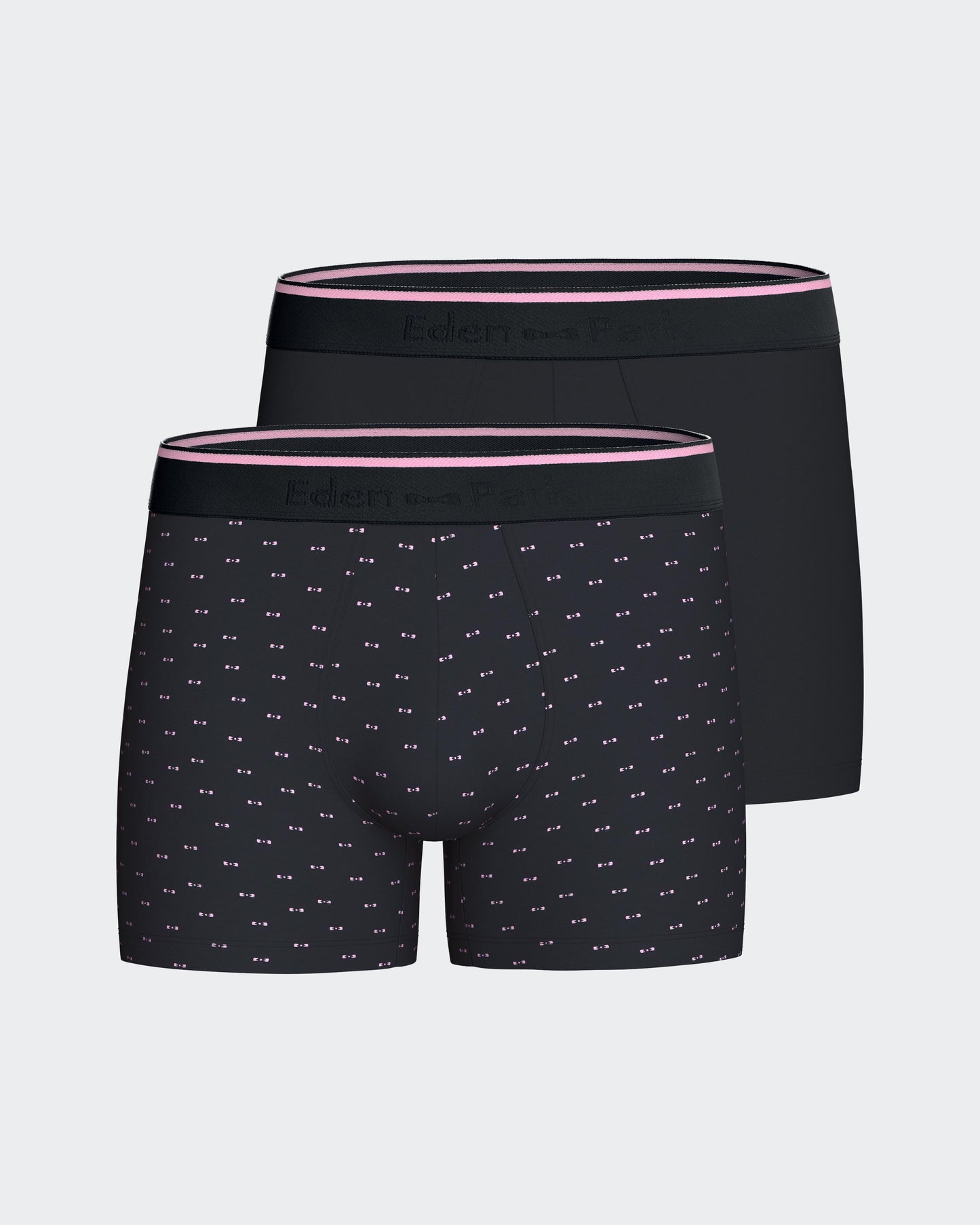 Pack of two boxers in plain navy stretch cotton jersey and micropatterns