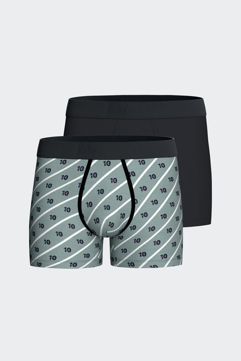 Lot de deux boxers en jersey de coton stretch marine uni et micromotifs - Image 1