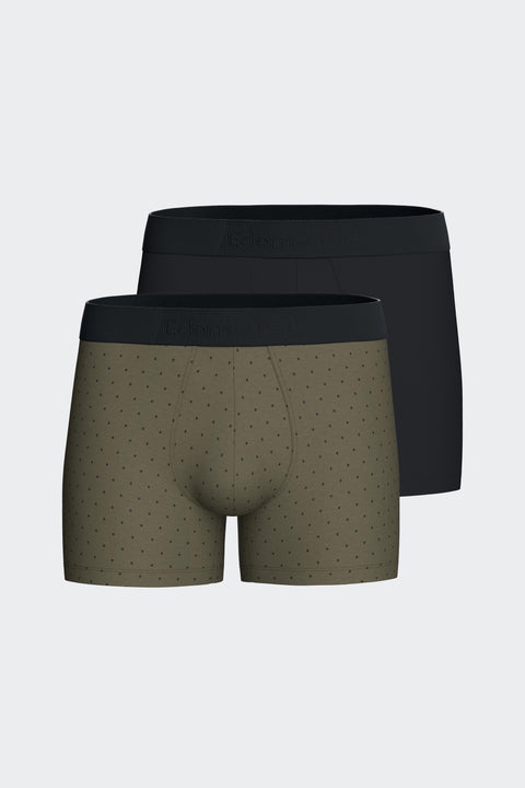 Lot de deux boxers en jersey de coton stretch marine et kaki imprimé pois - Image 1