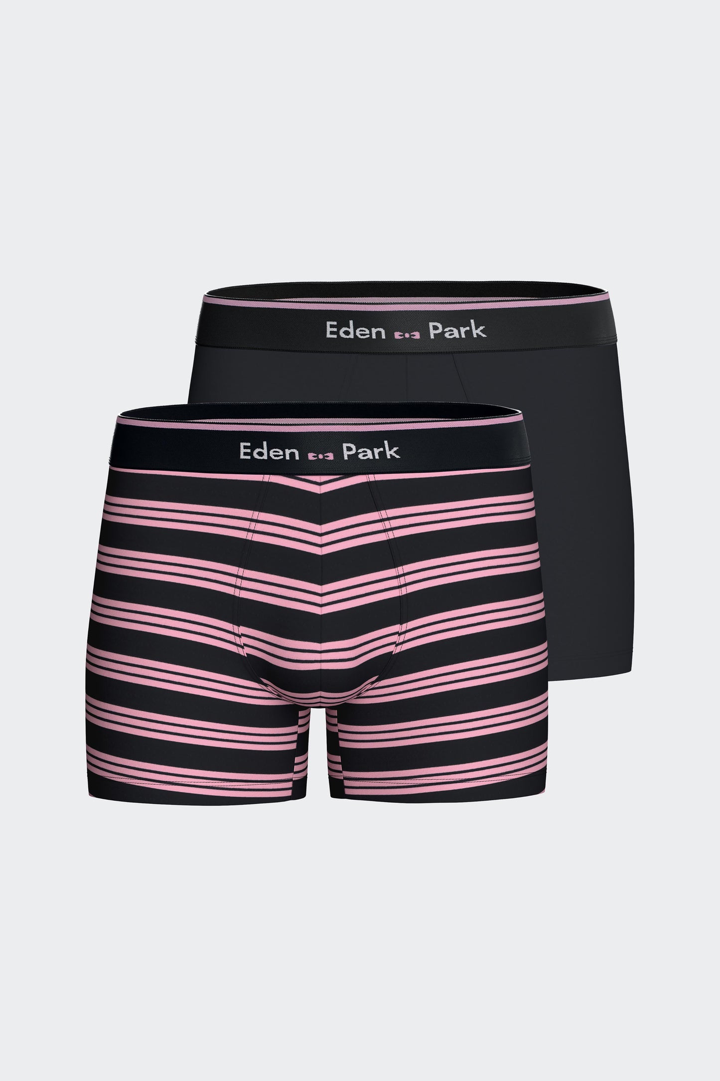 Pack of two boxers in navy and pink striped stretch cotton jersey