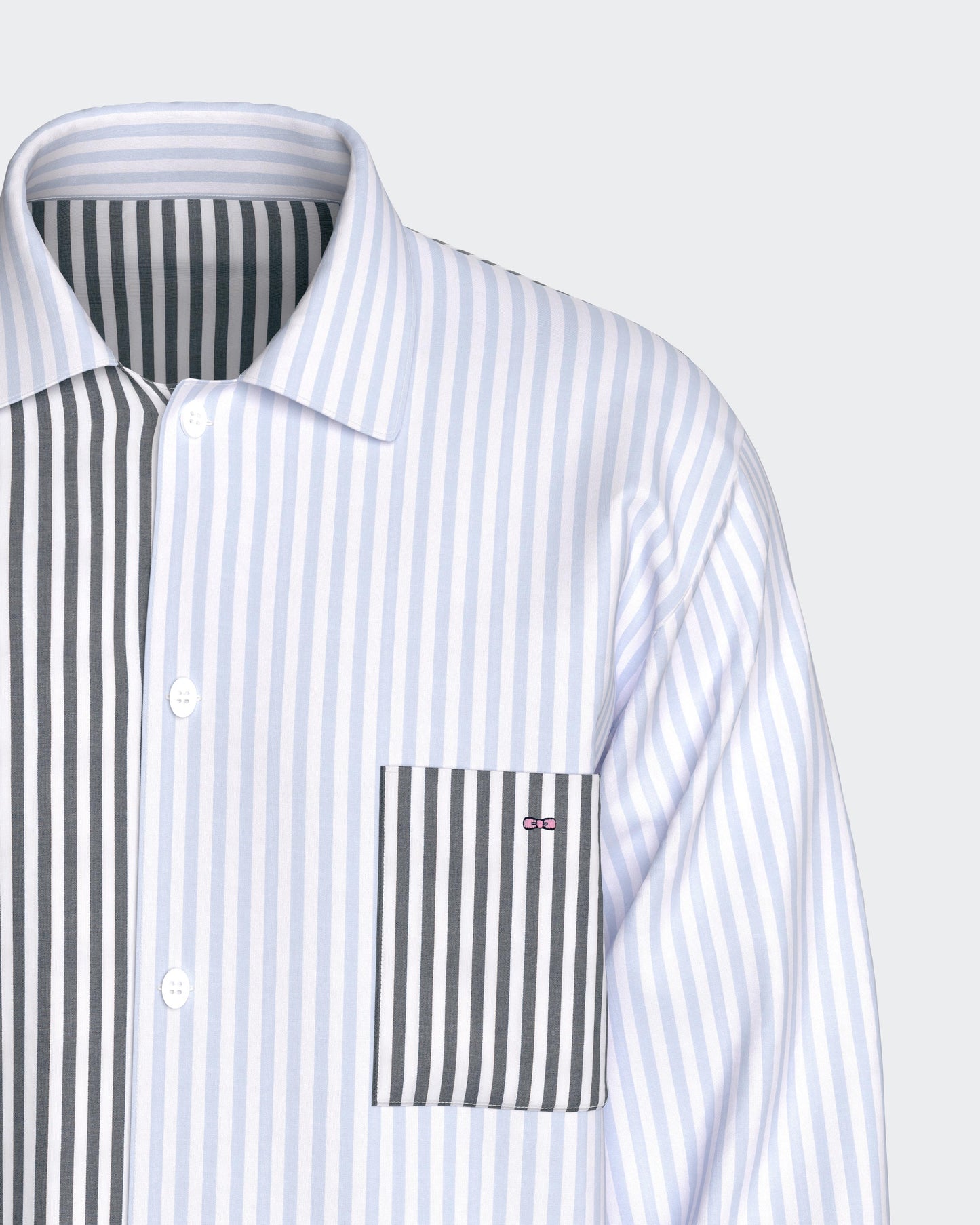 Pyjama long en coton à rayures bicolores bleu ciel et marine