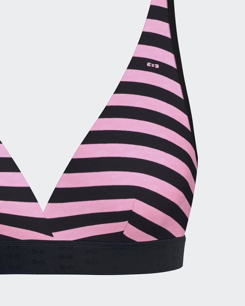 Navy and pink striped stretch cotton bra - Image 2