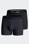 Set of two boxer shorts in navy stretch cotton jersey with micropatterns