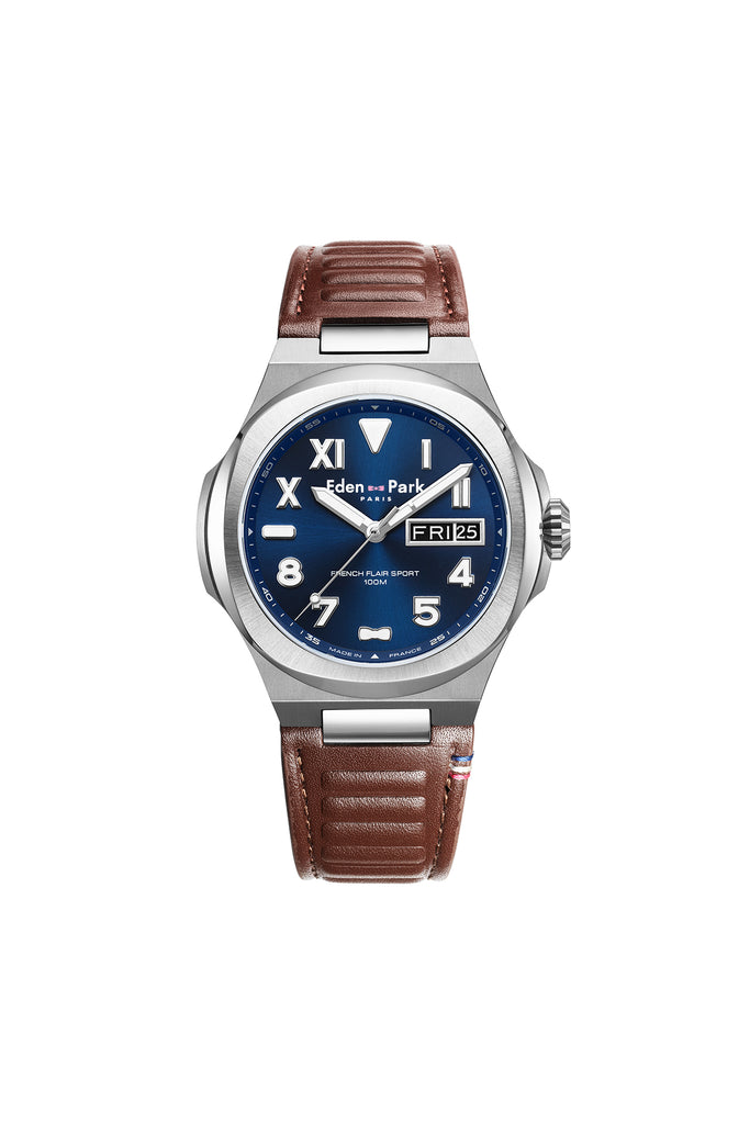 Montre à quartz Jour Date Bleue bracelet en caoutchouc