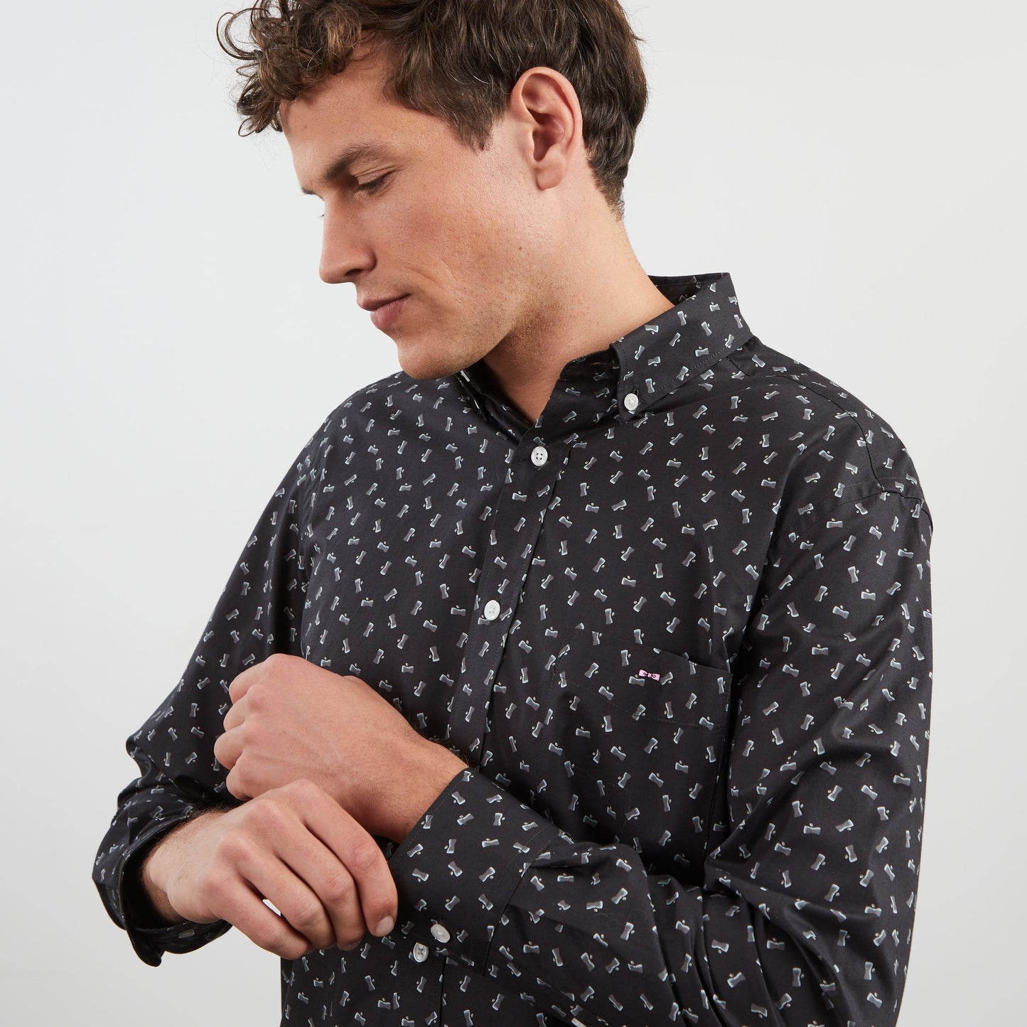 Dark grey Pima cotton blouse with exclusive print