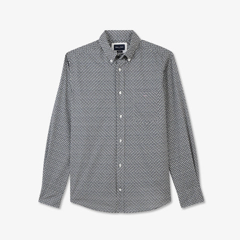 Dark blue straight-cut cotton shirt with exclusive print - Image 2