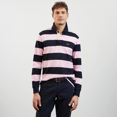Striped pink long-sleeved rugby shirt - Image 1