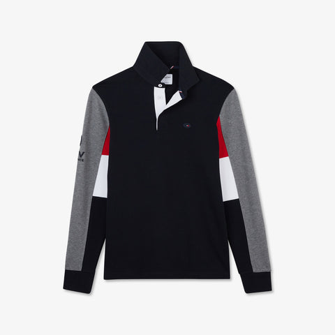 Dark blue colourblock rugby shirt with XV de France embroidery - Image 2