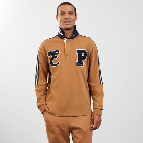 Brown long-sleeved rugby shirt with terry letters - Image 1