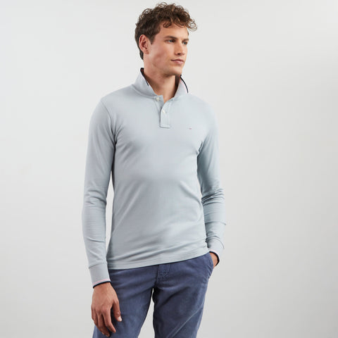 Light grey long-sleeved polo shirt - Image 1