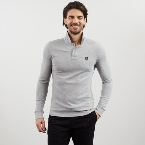 Grey long-sleeved polo shirt - Image 3