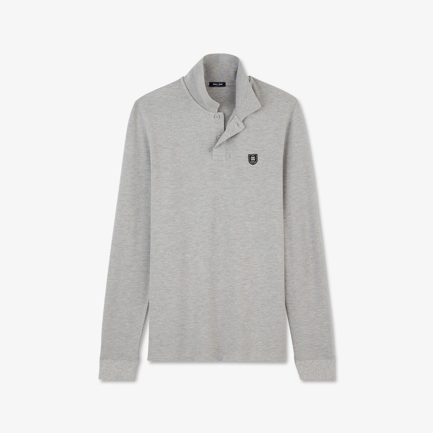 Grey long-sleeved polo shirt
