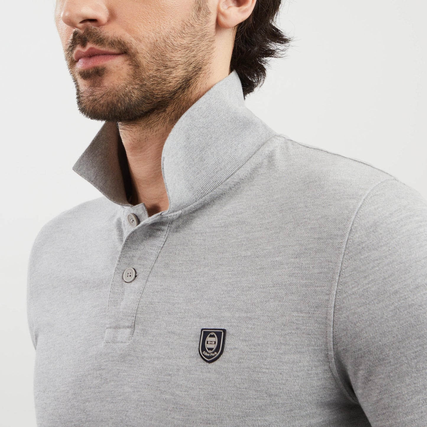 Grey long-sleeved polo shirt