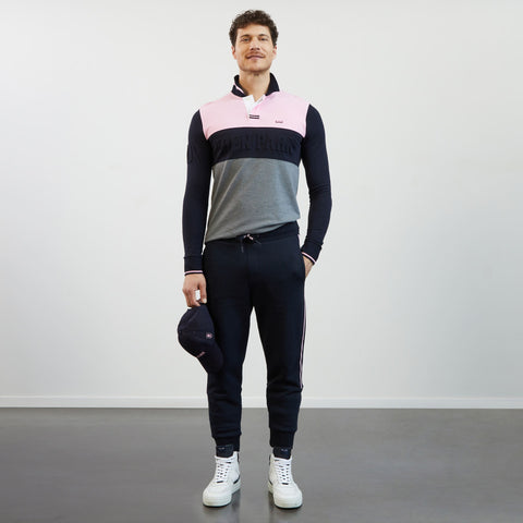 Pink colourblock polo shirt with Eden Park relief - Image 1