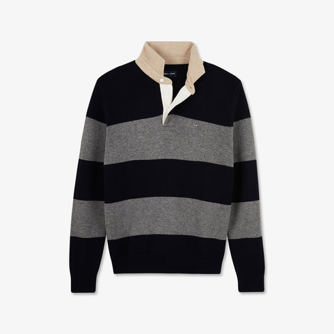 Grey striped polo-neck jumper - Image 2