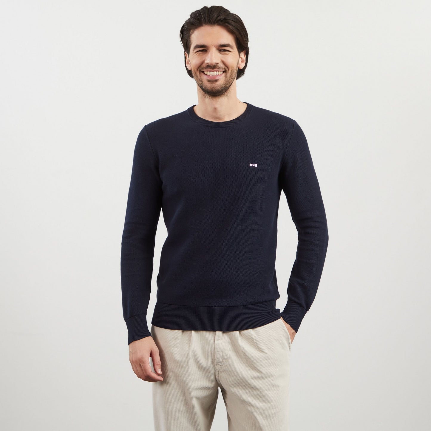 Dark blue jumper in decorative cable knit