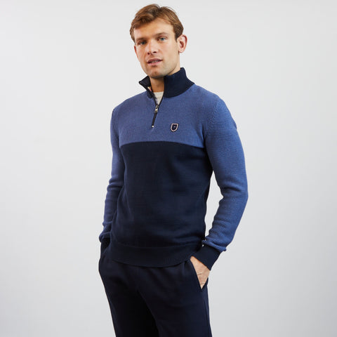 Blue zip-neck colourblock jumper - Image 3