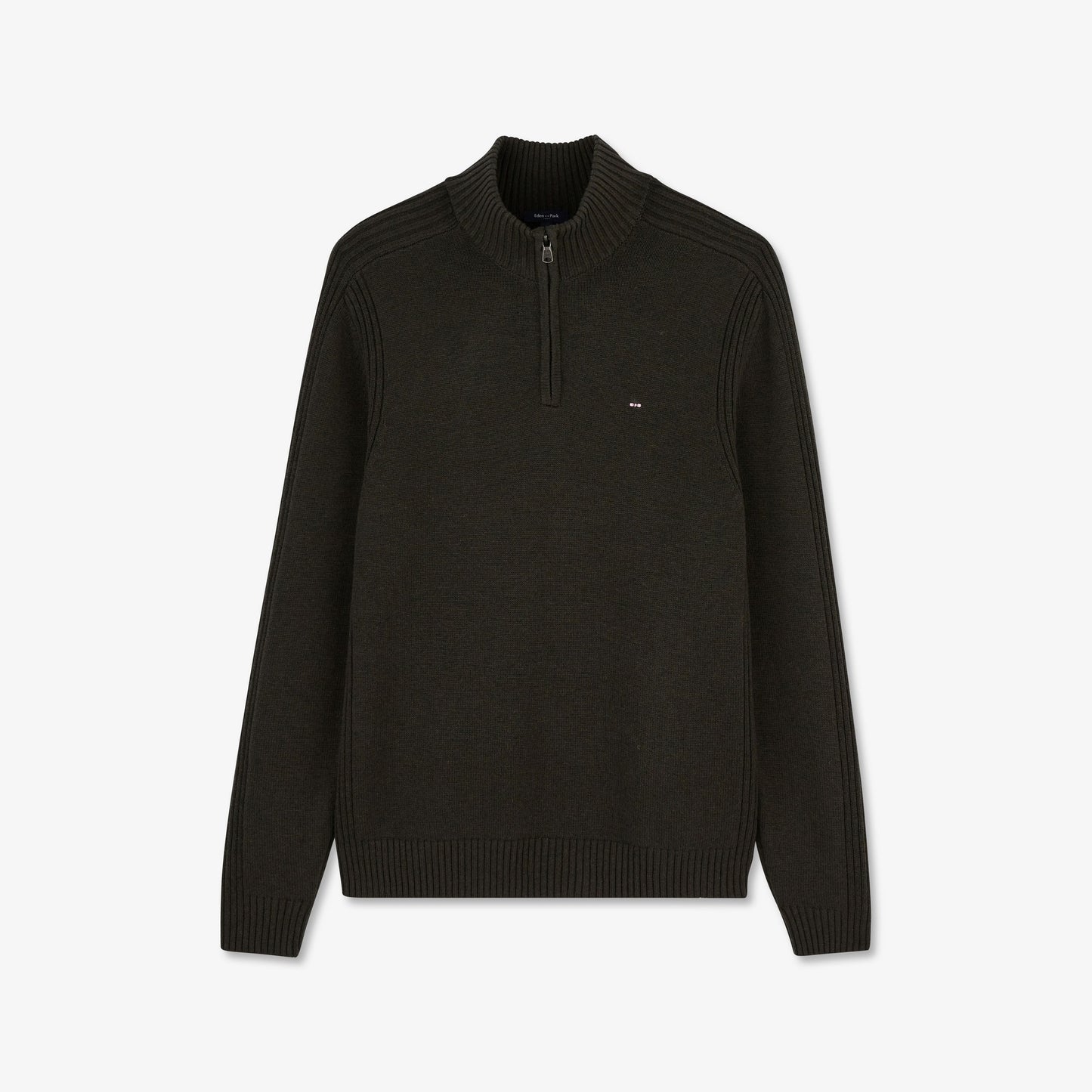 Khaki zip-neck jumper in combination knit