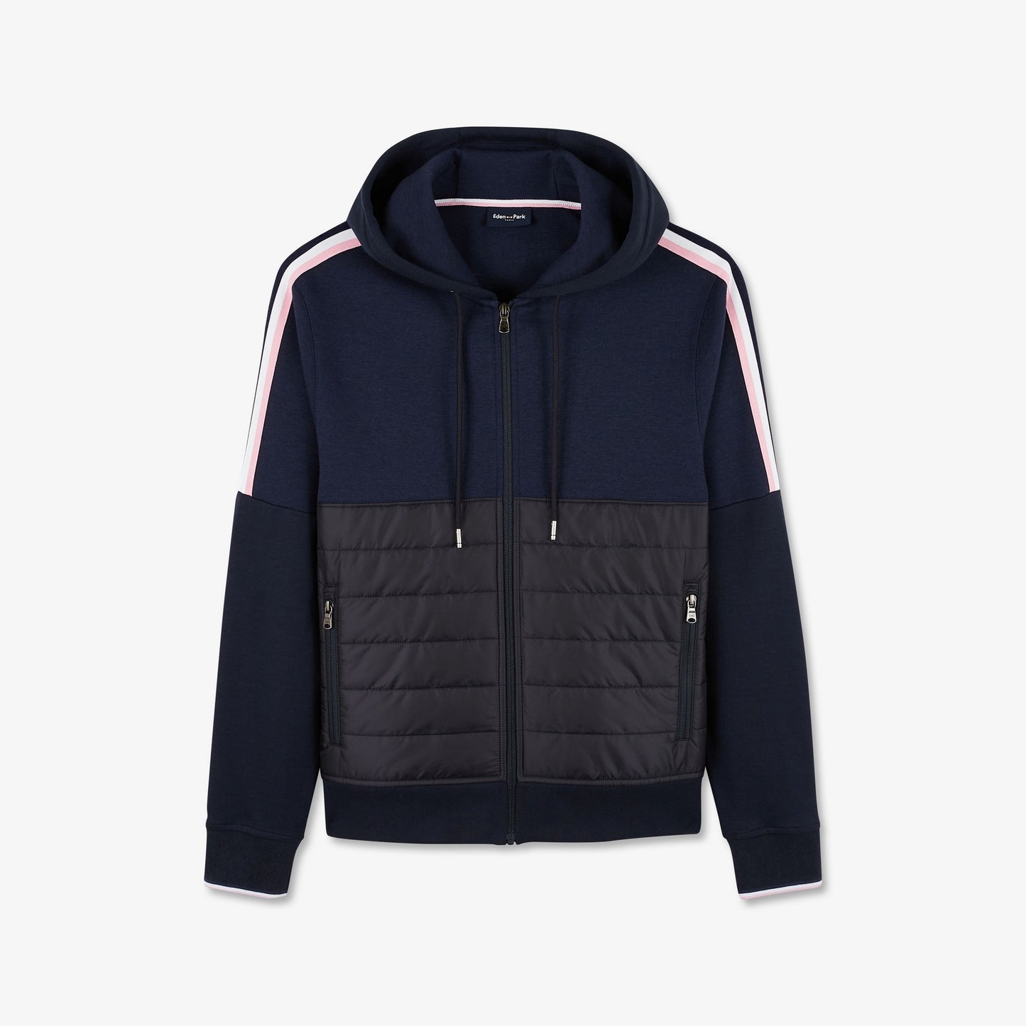 Dark blue bimaterial sweatshirt with tricolour trim
