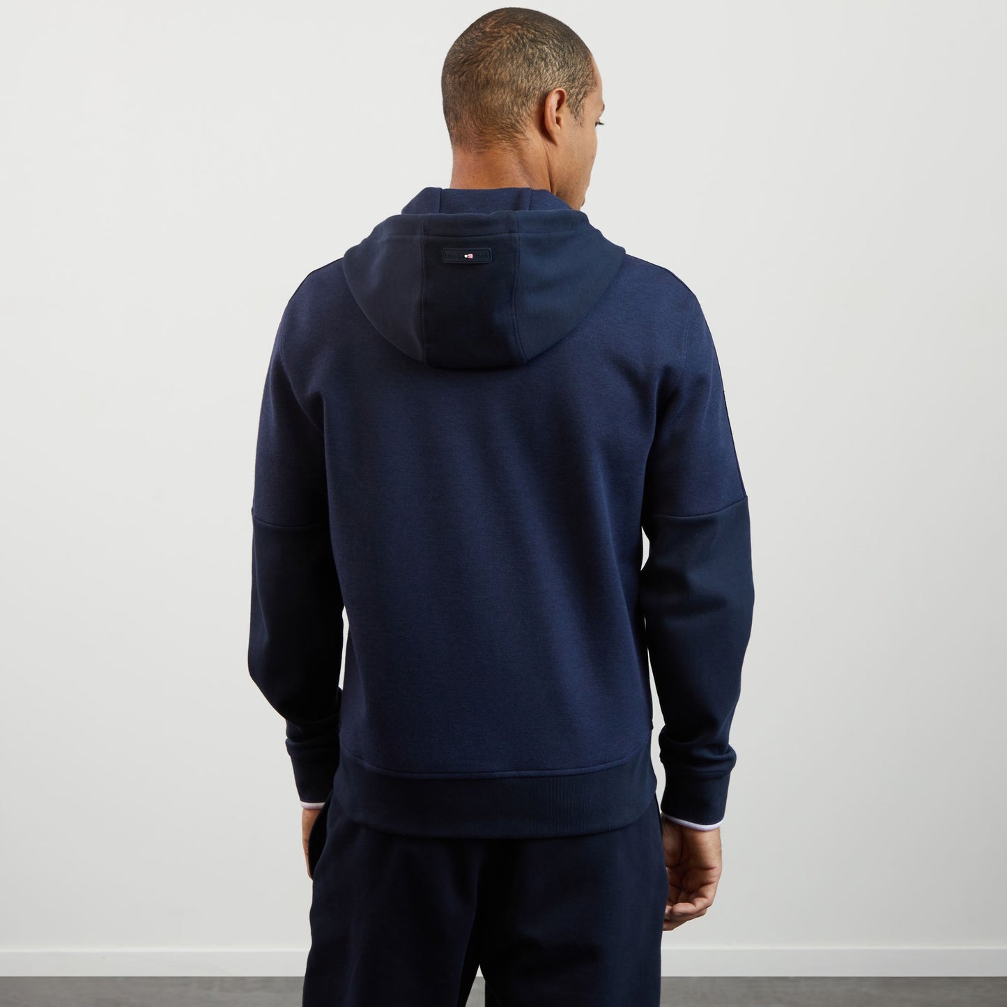 Dark blue bimaterial sweatshirt with tricolour trim