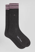 Paire de chaussettes grises à détails cerclés en coton stretch