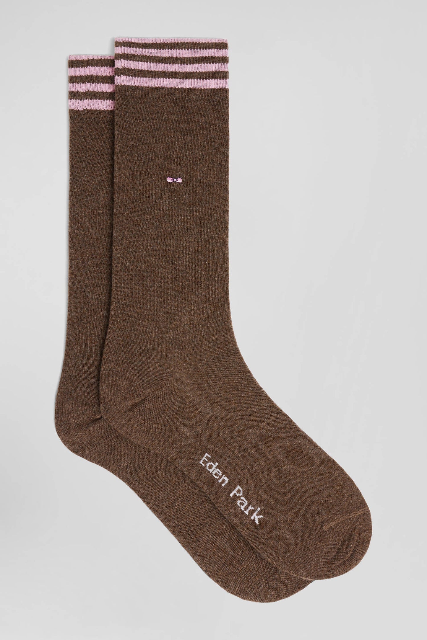 Paire de chaussettes marron à détails cerclés en coton stretch - Image 1