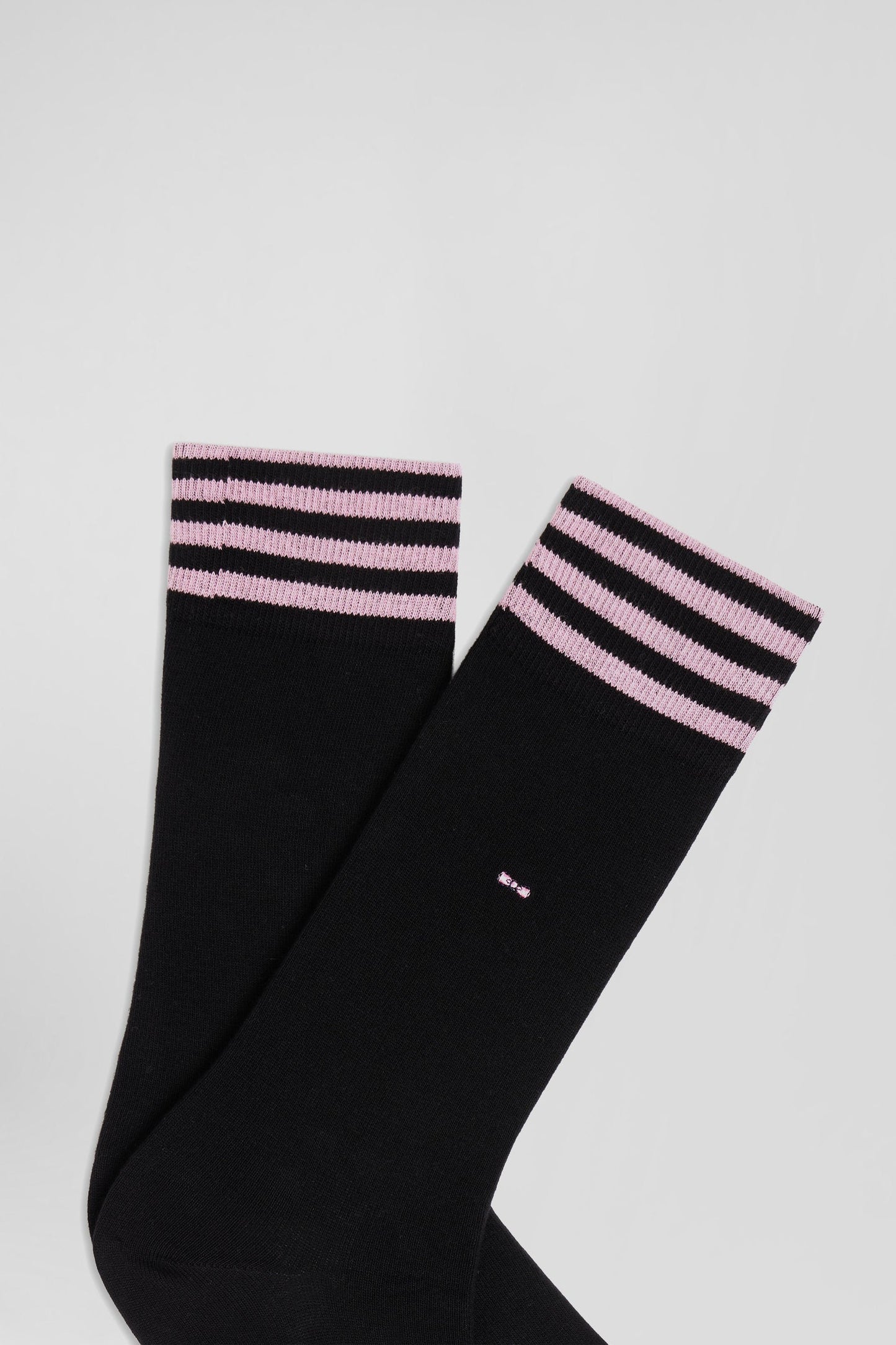 Paire de chaussettes noires à détails cerclés en coton stretch - Image 2