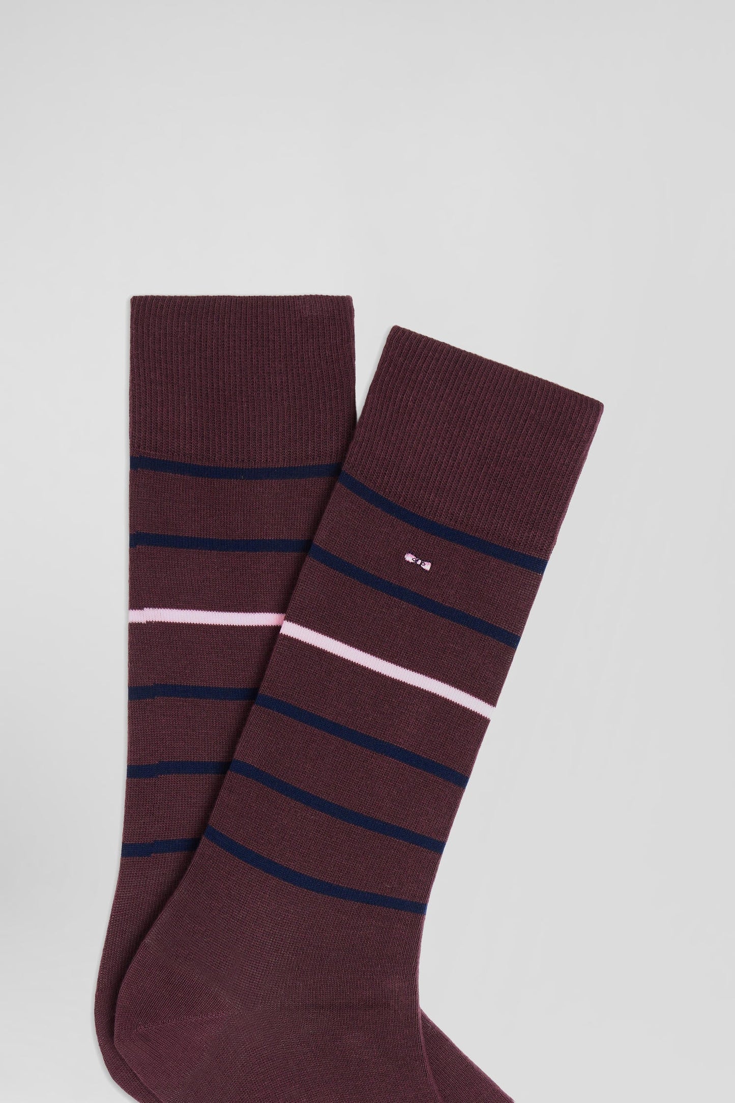 Paire de chaussettes rayées en coton stretch bordeaux - Image 2