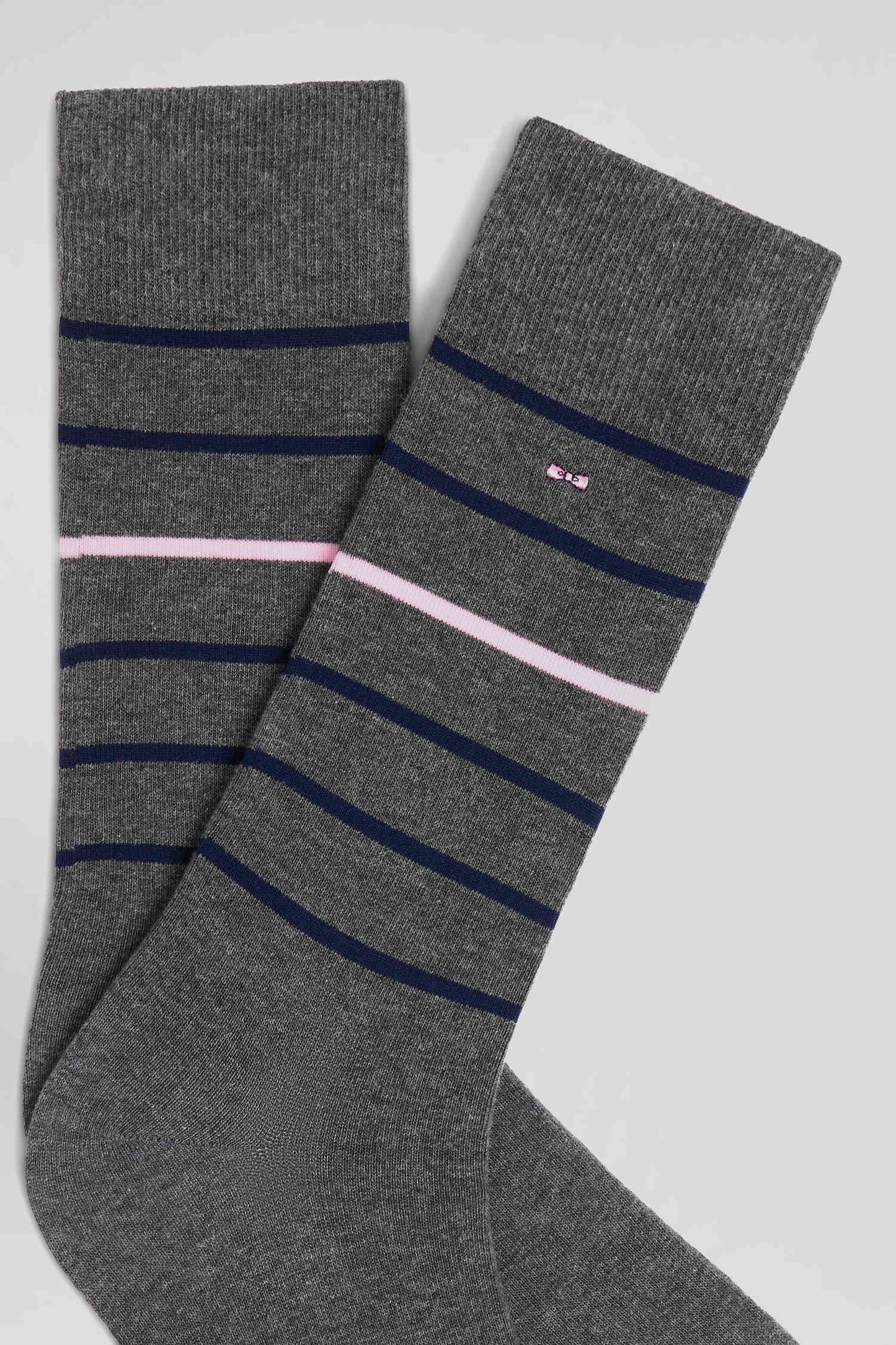 Paire de chaussettes rayées en coton stretch grise - Image 2