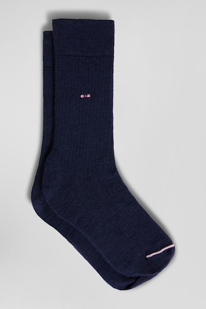 Chaussettes femme en laine alpaga mélangé bleu marine