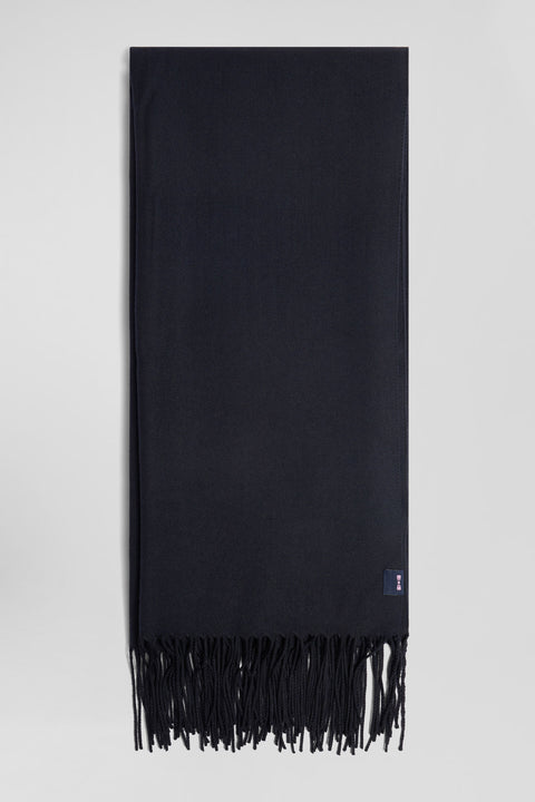 Navy blue fringed plain scarf - Image 3