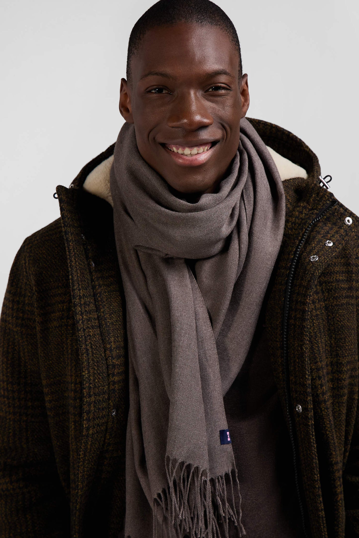 Brown fringed plain scarf