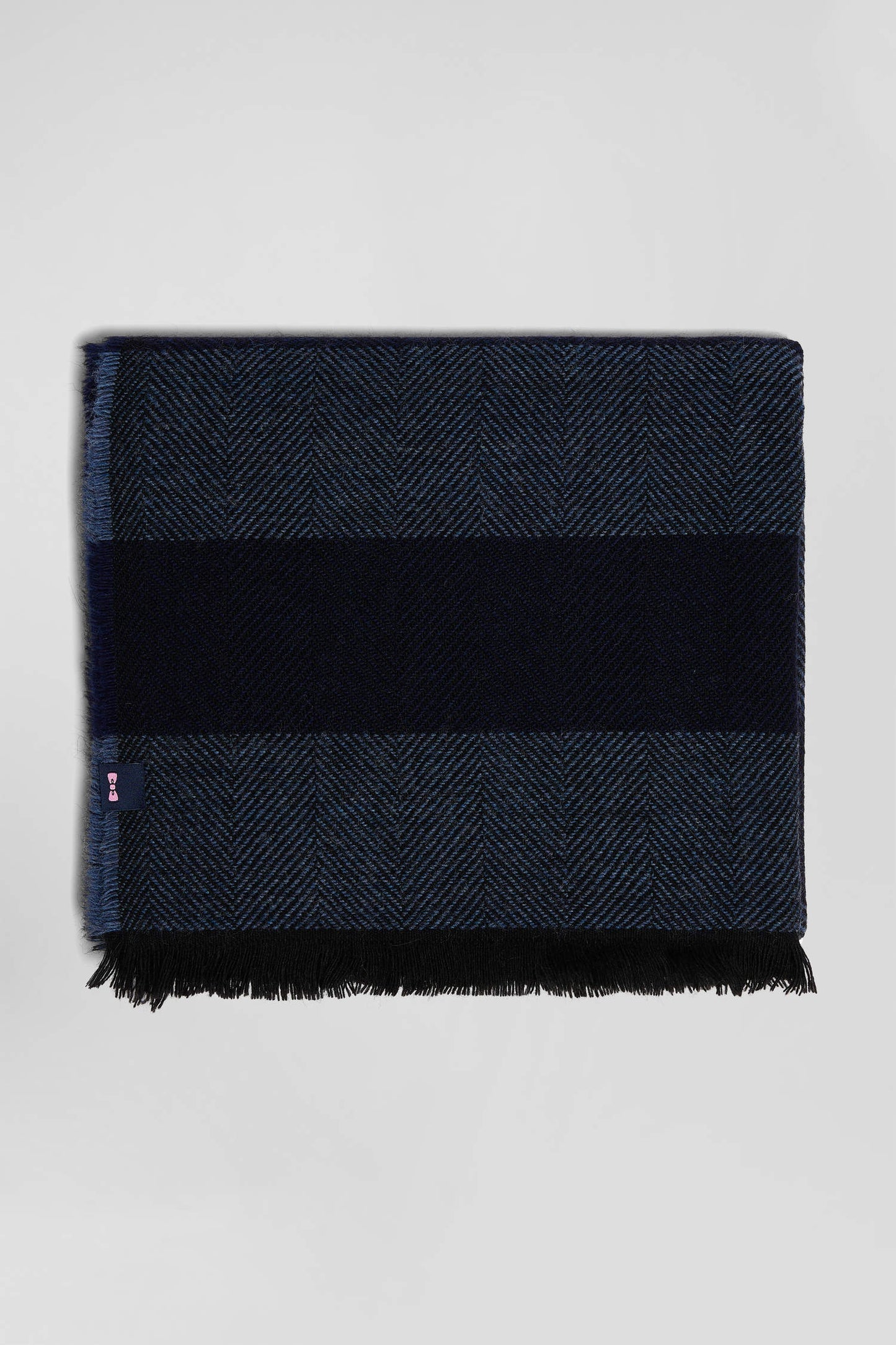 Navy blue striped mixed wool large scarf