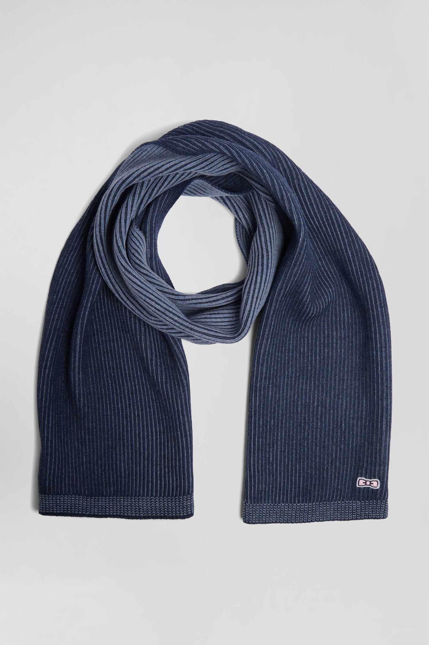 Navy blue striped wool and cotton scarf