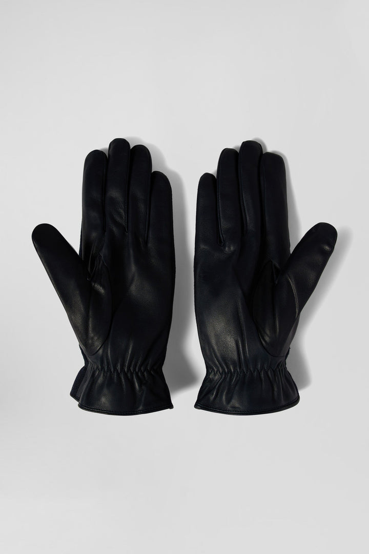 Paire de gants en cuir lisse bleu marine alt view