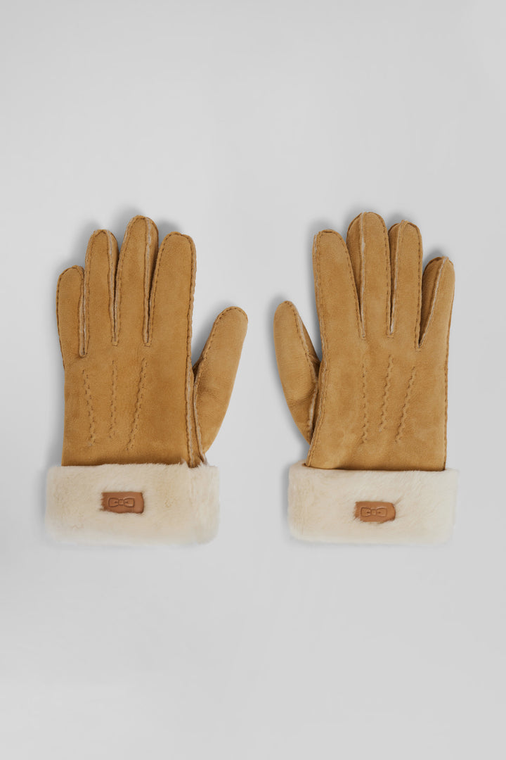 Camel shearling leather gloves