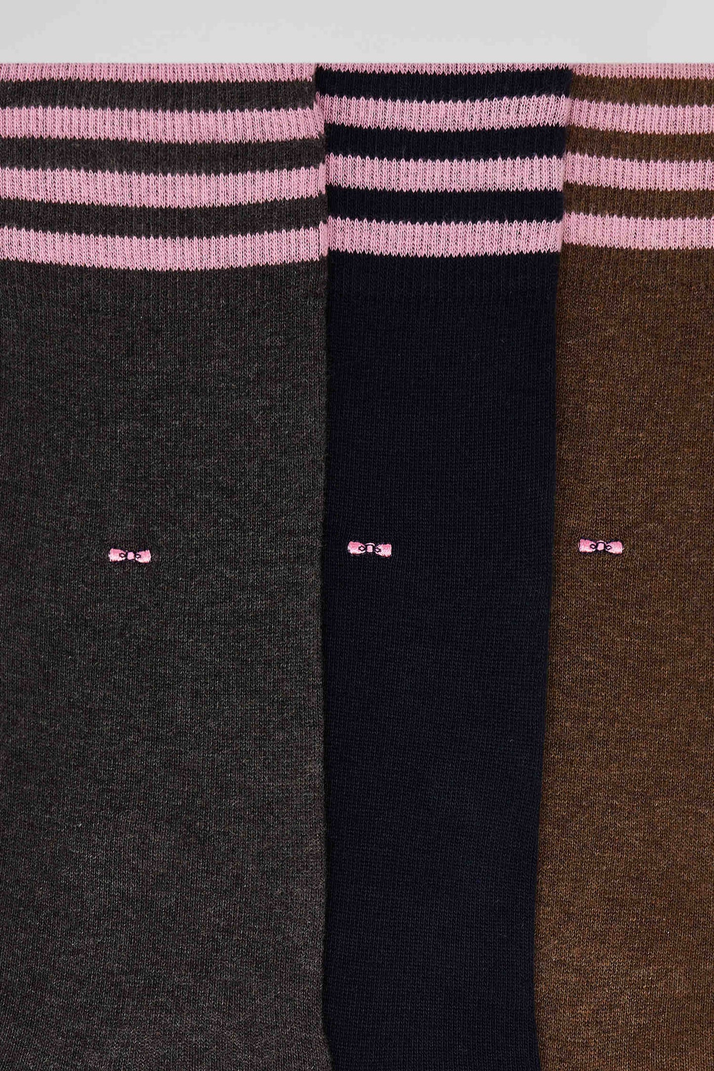 Lot de 3 paires de chaussettes marron à détails cerclés en coton stretch - Image 2