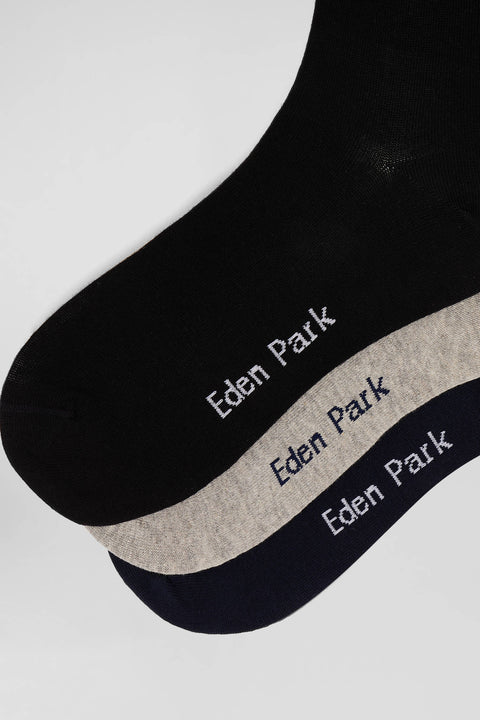 Set of 3 pairs of black stretch cotton socks with striped details - Image 3