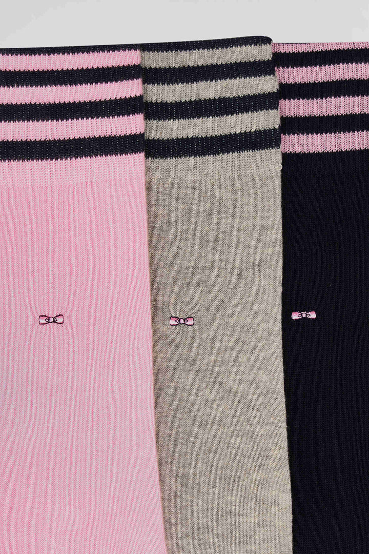 Lot de 3 paires de chaussettes roses à détails cerclés en coton stretch alt view