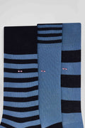 Set of 3 pairs of striped blue stretch cotton socks