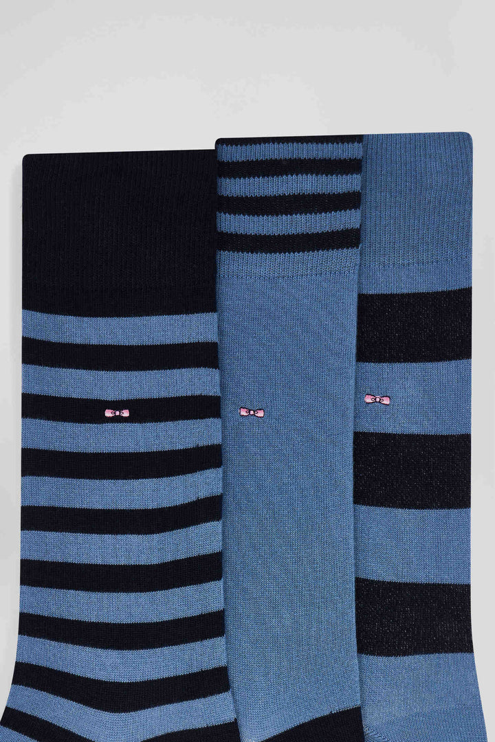 Lot de 3 paires de chaussettes cerclées bleues en coton stretch alt view