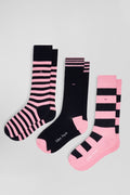 Lot de 3 paires de chaussettes cerclées roses en coton stretch