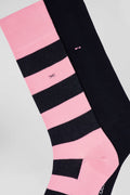 Set of 2 pairs of stretch cotton socks with pink and navy stripes