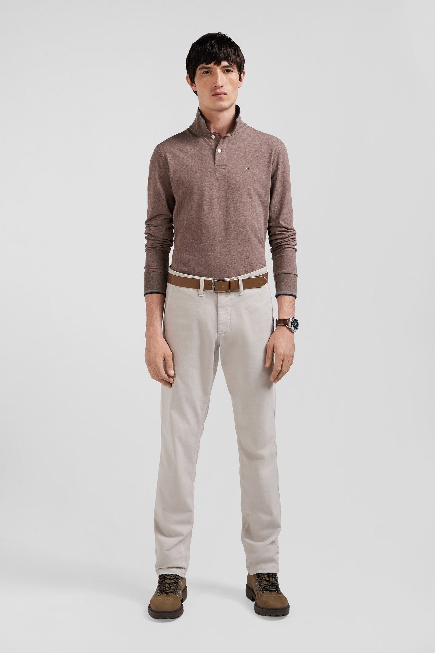 Pantalon chino camel en gabardine de coton stretch coupe Regular - Image 1