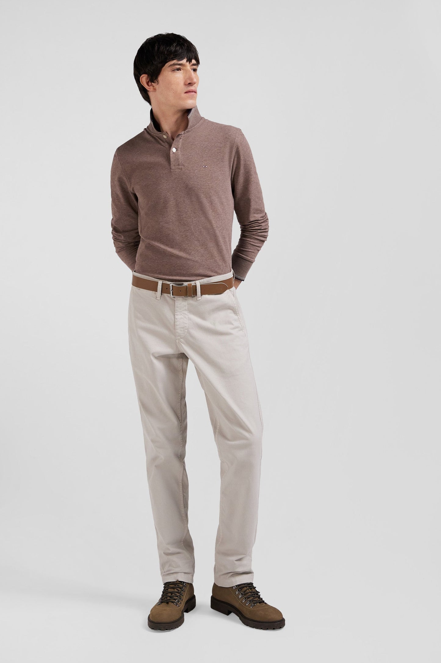 Pantalon chino camel en gabardine de coton stretch coupe Regular - Image 3