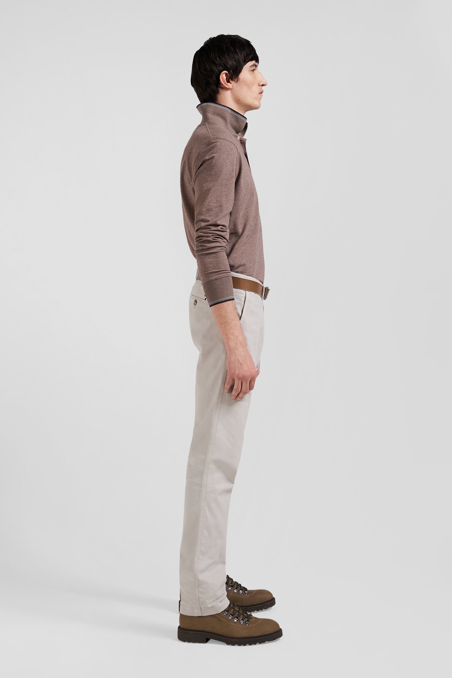 Pantalon chino camel en gabardine de coton stretch coupe Regular