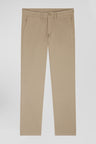 Regular beige chino trousers in stretch cotton gabardine