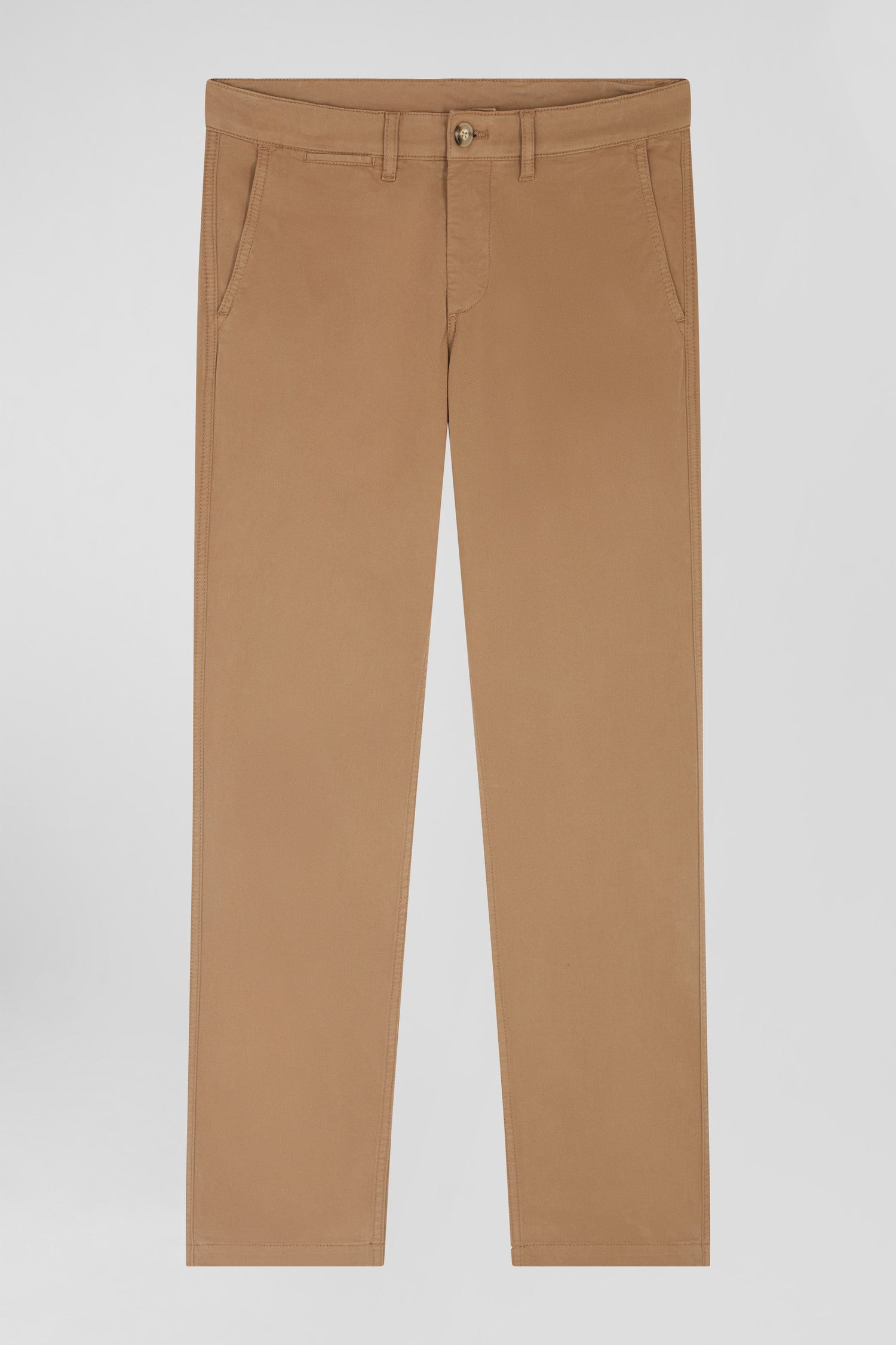 Pantalon chino marron en gabardine de coton stretch coupe Regular