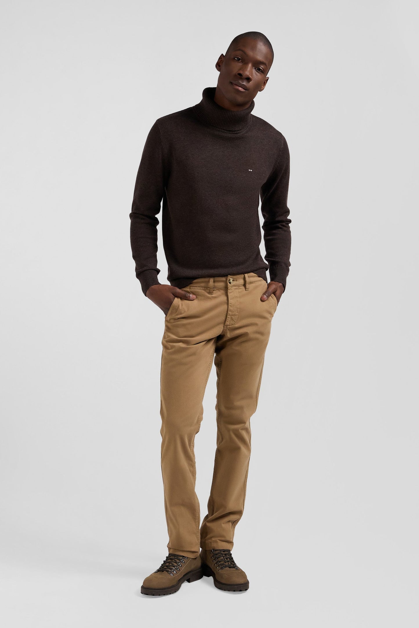 Pantalon chino marron en gabardine de coton stretch coupe Regular - Image 3