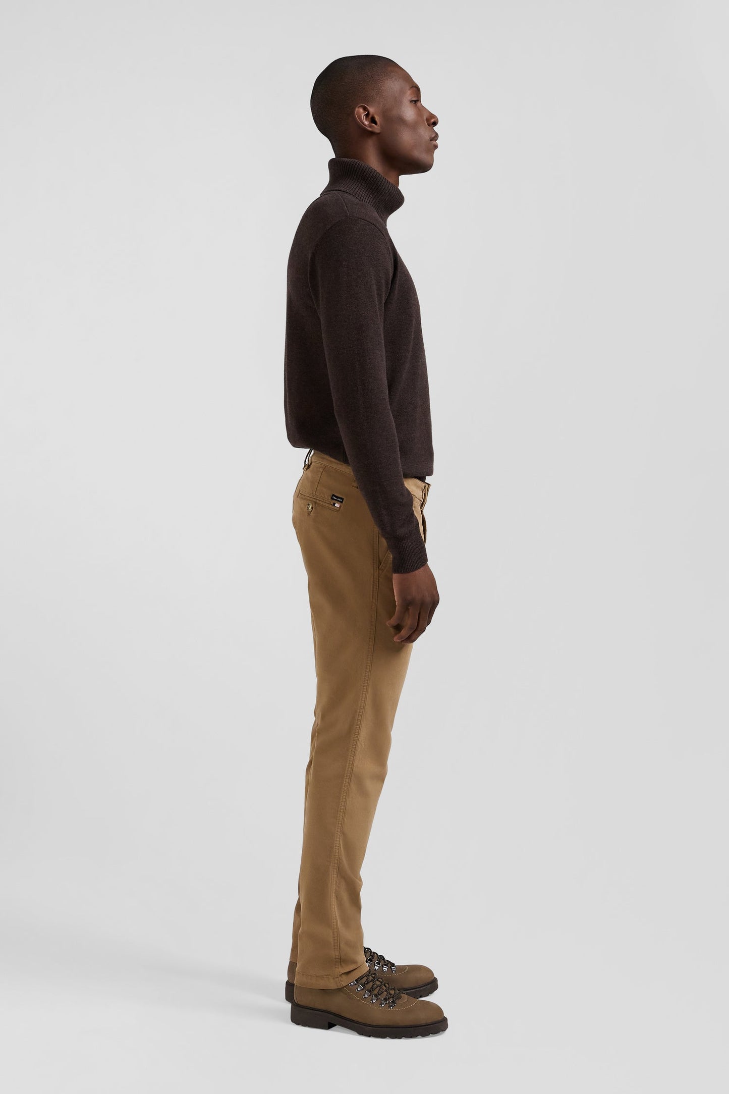 Pantalon chino marron en gabardine de coton stretch coupe Regular - Image 5